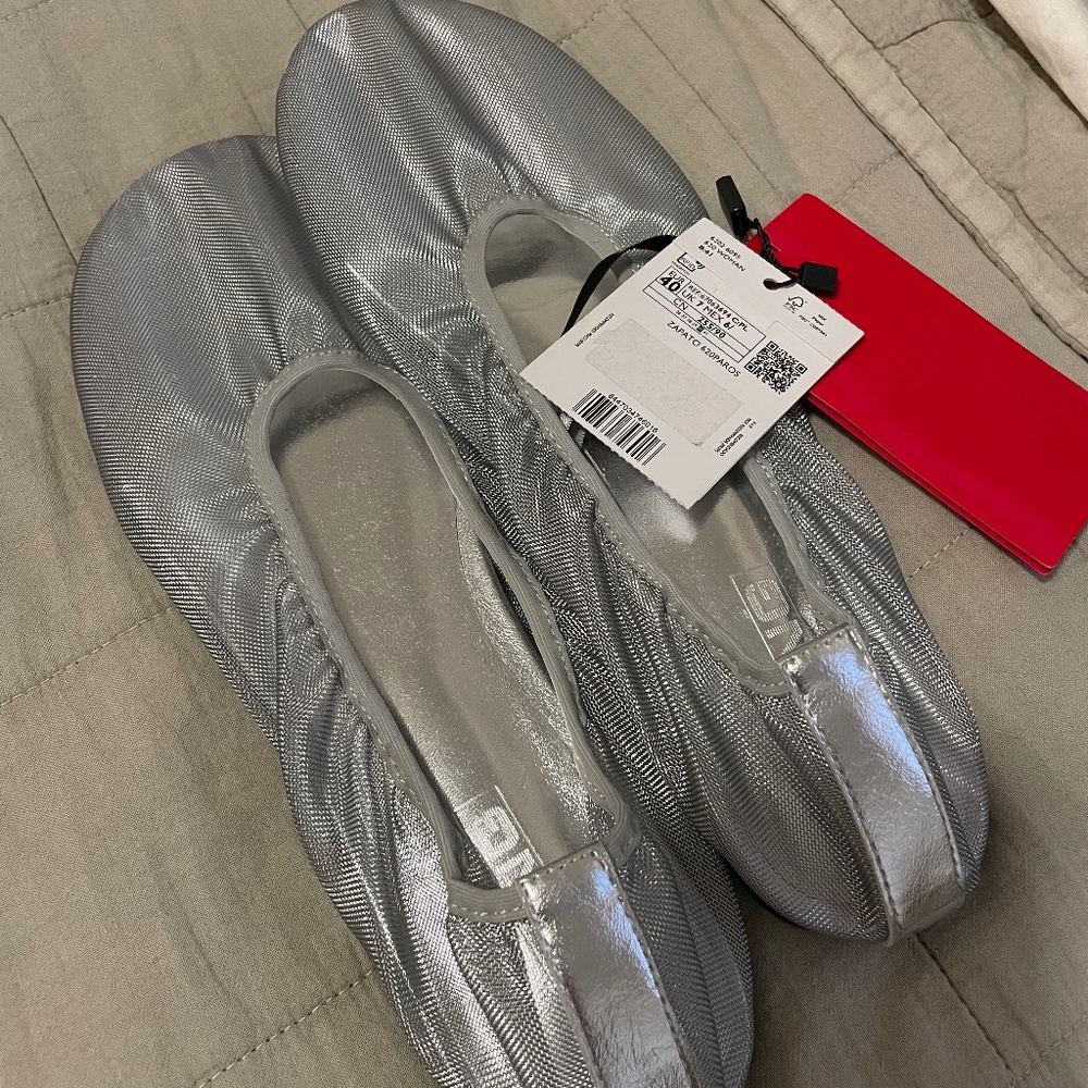 Mango Silver Sheer Flats